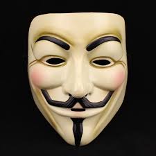 A Guy Fawkes mask, as used by Anonymous.