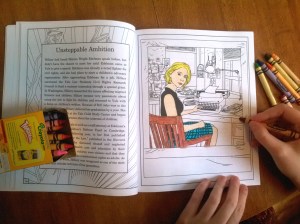 My daughter Thryn coloring in Hillary Clinton's life.
