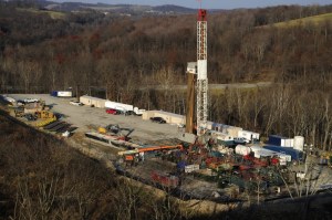 A frack well tower in Pennsylvania. The reach of one of these may radiate out for miles.