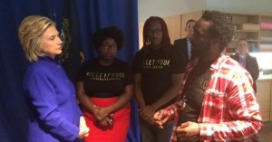 A still from the meeting of Clinton and BLM. Yes, she does look uncomfortable.