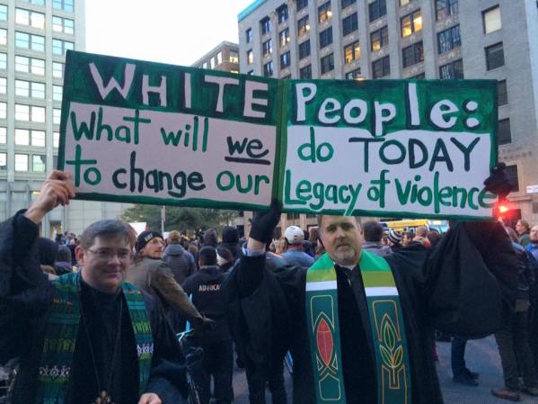 From the recent Black Lives Matter protest in Minneapolis. The two were identified as a Disciples of Christ Pastor and a Presbyterian Minister. The get this.