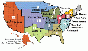 The Federal Reserve Districts. Minneapolis is Number 9, or "I" to those of us who are dollar bill watchers.