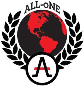 A logo for "ALL oNE", a left-libertarian group. The wobblie-ness of it is a key feature.