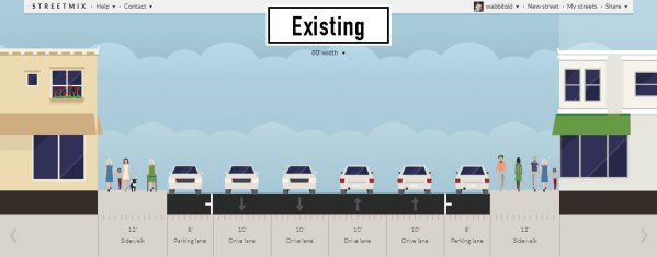The existing West Seventh cross section between Walnut and Chestnut.