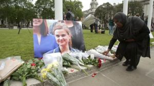 An impromptu tribute to Jo Cox in Parliament Square in London.