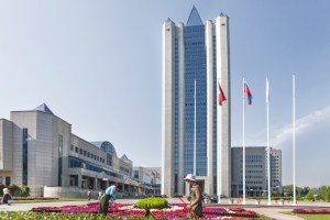 The headquarters of Gazprom, the state owned centerpiece of the Russian natural gas bonanza.