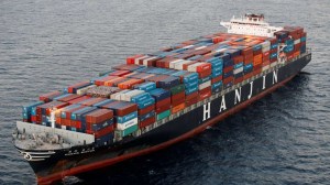The Hanjin Boston, awaiting the scratch to dock at Long Beach, CA.